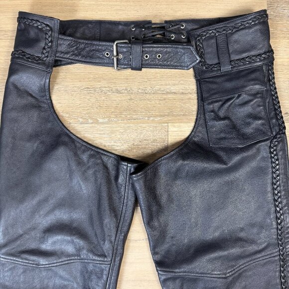 Vintage 90s MOB Classic X4 Collection Hand Tooled Leather Chaps, XL - Picture 8 of 9